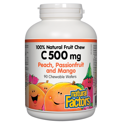 C 500 mg 100% Natural Fruit Chew 500 mg 90 Chewable Wafers Peach, Passionfruit and Mango