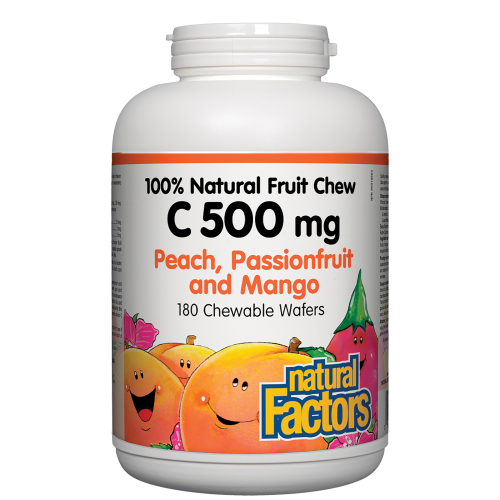 C 500 mg 100% Natural Fruit Chew 500 mg 180 Chewable Wafers Peach, Passionfruit and Mango