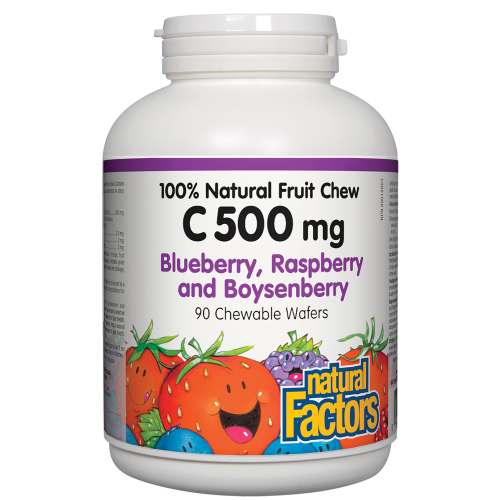 C 500 mg 100% Natural Fruit Chew 500 mg 90 Chewable Wafers Blueberry, Raspberry and Boysenberry