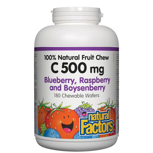 C 500 mg 100% Natural Fruit Chew 500 mg 180 Chewable Wafers Blueberry, Raspberry and Boysenberry