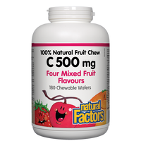 C 500 mg 100% Natural Fruit Chew 500 mg 180 Chewable Wafers Four Mixed Fruit Flavours