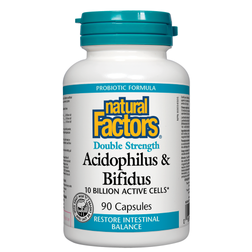 Natural Factors Acidophilus & Bifidus  Double Strength  10 Billion Active Cells  90 Capsules