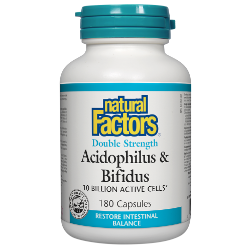 Natural Factors Acidophilus & Bifidus  Double Strength  10 Billion Active Cells  180 Capsules