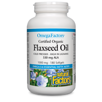 Natural Factors Flaxseed Oil Certified Organic  1000 mg  180 Softgels