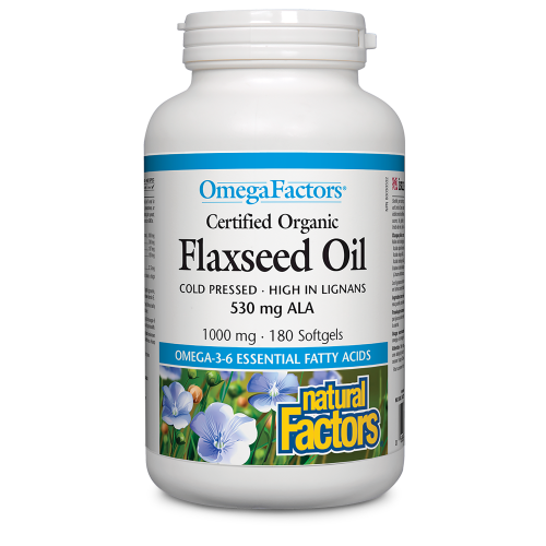 Natural Factors Flaxseed Oil Certified Organic  1000 mg  180 Softgels