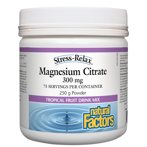 Natural Factors Magnesium Citrate  300 mg  250 g Powder Tropical Fruit Flavour